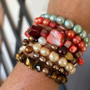 Multicolored Freshwater Pearl 7-Piece Stretchy Bracelet Set